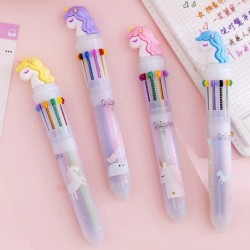 Caneta gel multicolorida - com flamingo - 10 cores de tinta
