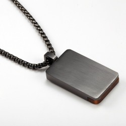 Pingente de pedra olho de tigre preto natural - com corrente - aço inoxidável