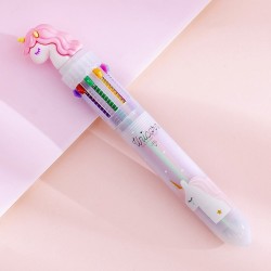Caneta gel multicolorida - com flamingo - 10 cores de tinta