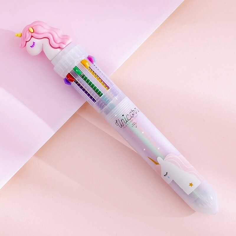 Caneta gel multicolorida - com flamingo - 10 cores de tinta