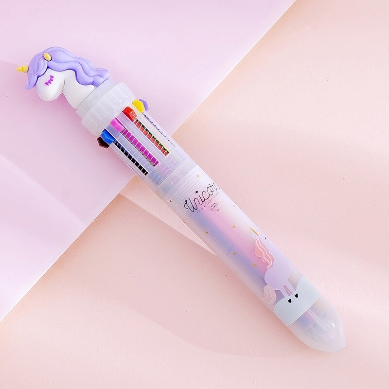 Caneta gel multicolorida - com flamingo - 10 cores de tinta