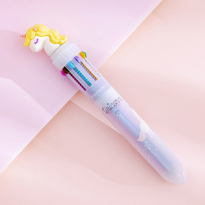 Caneta gel multicolorida - com flamingo - 10 cores de tinta