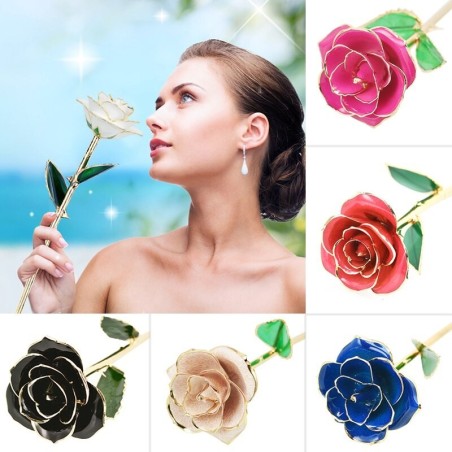 Rosa banhada em ouro 24k - com suporte - aniversário/dia dos namorados/presente de casamento