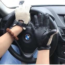 Luvas de condução curtas - couro de cabra / de malha - unissex