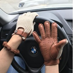 Luvas de condução curtas - couro de cabra / de malha - unissex