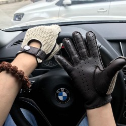 Luvas de condução curtas - couro de cabra / de malha - unissex