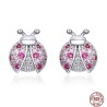 Brincos com joaninha - zircônias rosa - prata 925