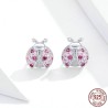 Brincos com joaninha - zircônias rosa - prata 925