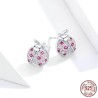 Brincos com joaninha - zircônias rosa - prata 925