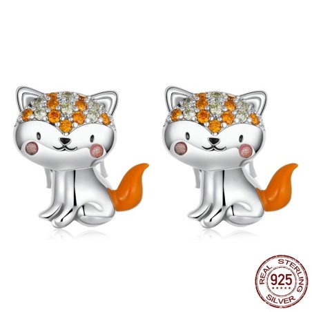 Brincos com raposa de cristal laranja - prata 925