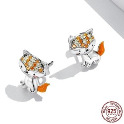 Brincos com raposa de cristal laranja - prata 925