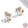 Brincos com raposa de cristal laranja - prata 925