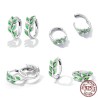 Brincos de argola com folhas verdes - prata de lei 925