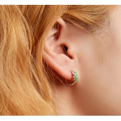 Brincos de argola com folhas verdes - prata de lei 925