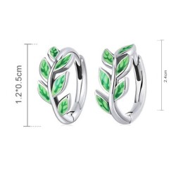 Brincos de argola com folhas verdes - prata de lei 925