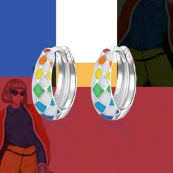 Rainbow colorful chequered round earrings - 925 sterling silverEarrings