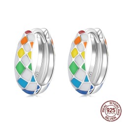 Brincos redondos xadrez coloridos arco-íris - prata de lei 925