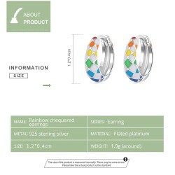 Rainbow colorful chequered round earrings - 925 sterling silverEarrings