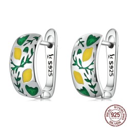 Limão natural fresco / folhas - brincos - prata de lei 925