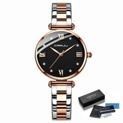 CRRJU - relógio de luxo elegante - Quartz - à prova d'água - aço inoxidável