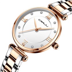 CRRJU - relógio de luxo elegante - Quartz - à prova d'água - aço inoxidável
