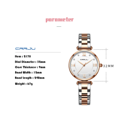 CRRJU - relógio de luxo elegante - Quartz - à prova d'água - aço inoxidável