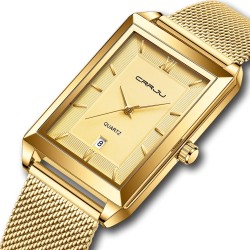 CRRJU - relógio de luxo quadrado dourado - Quartzo - pulseira de malha de aço inoxidável - à prova d'água