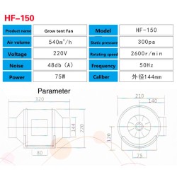 Ventilador centrífugo / filtro de ar de carvão ativado - para luz de cultivo de plantas LED - 220V