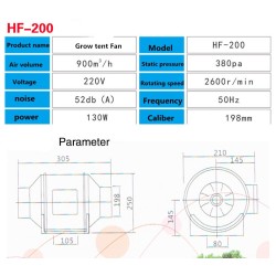 Ventilador centrífugo / filtro de ar de carvão ativado - para luz de cultivo de plantas LED - 220V