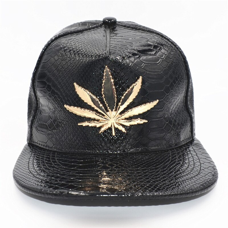 Boné de beisebol - snapback de couro - com folha de metal - estilo hip hop