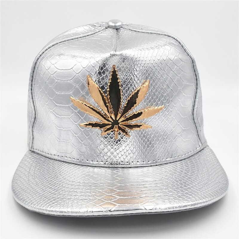 Boné de beisebol - snapback de couro - com folha de metal - estilo hip hop