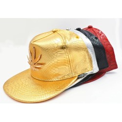 Boné de beisebol - snapback de couro - com folha de metal - estilo hip hop