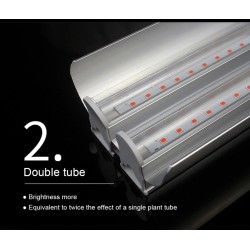 Lâmpada fito LED para cultivo de plantas - tubo duplo suspenso - espectro completo - hidropônico - 50cm