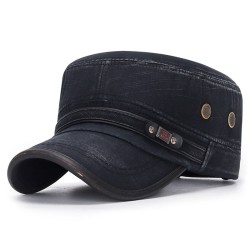 Retro flat hat with visor - washed cotton / leather-trimmedHats & Caps