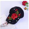Boné de beisebol da moda - com rosas / cristais / tachas bordadas