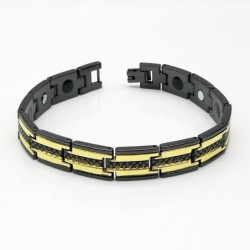 Pulseira magnética moderna preta / dourada - aço inoxidável - unissex - 2 peças