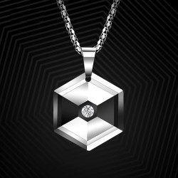 Hexagonal pendant with crystal - tungsten necklaceNecklaces