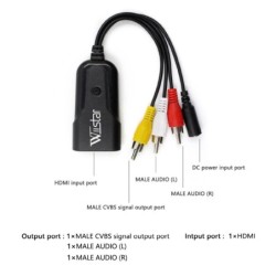 Conversor Mini HDMI para AV - cabo adaptador - para monitor L/R Vídeo HDMI2AV HD - NTSC PAL