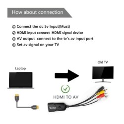 Conversor Mini HDMI para AV - cabo adaptador - para monitor L/R Vídeo HDMI2AV HD - NTSC PAL