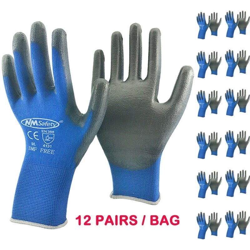 Luvas de proteção de trabalho - flexíveis - nylon / poliéster - 12 pares
