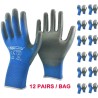 Luvas de proteção de trabalho - flexíveis - nylon / poliéster - 12 pares