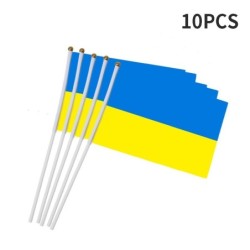 Bandeira ucraniana - com mastro de plástico - 14 * 21cm - 10 peças