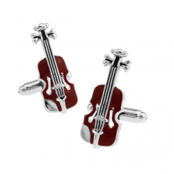 Abotoaduras de violino vermelho e prata