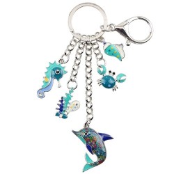 Animais do oceano esmalte - golfinho / caranguejo / cavalo marinho - chaveiro