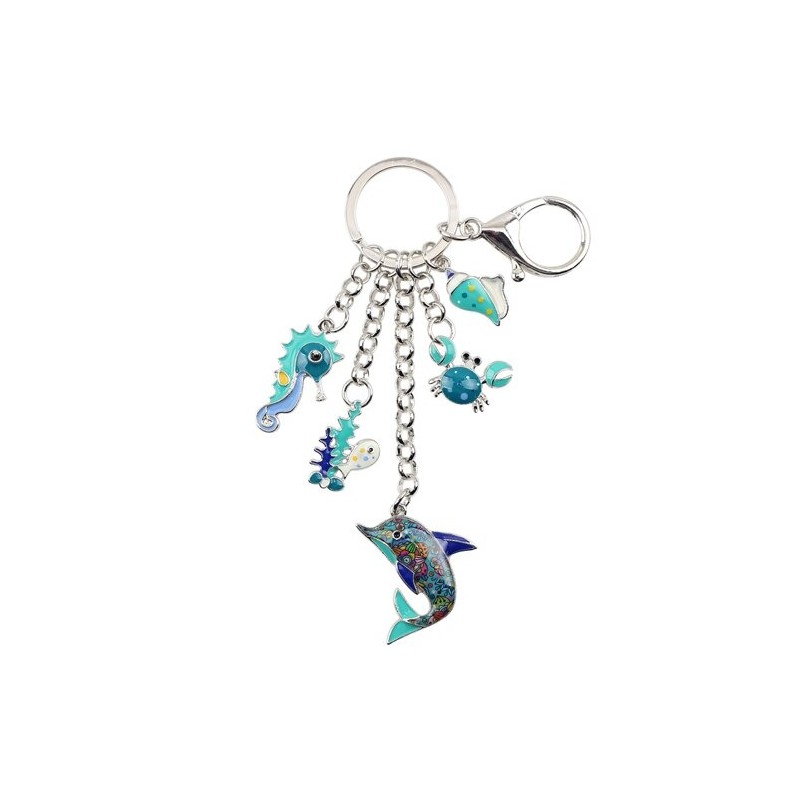Animais do oceano esmalte - golfinho / caranguejo / cavalo marinho - chaveiro