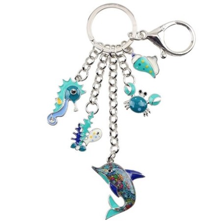 Animais do oceano esmalte - golfinho / caranguejo / cavalo marinho - chaveiro