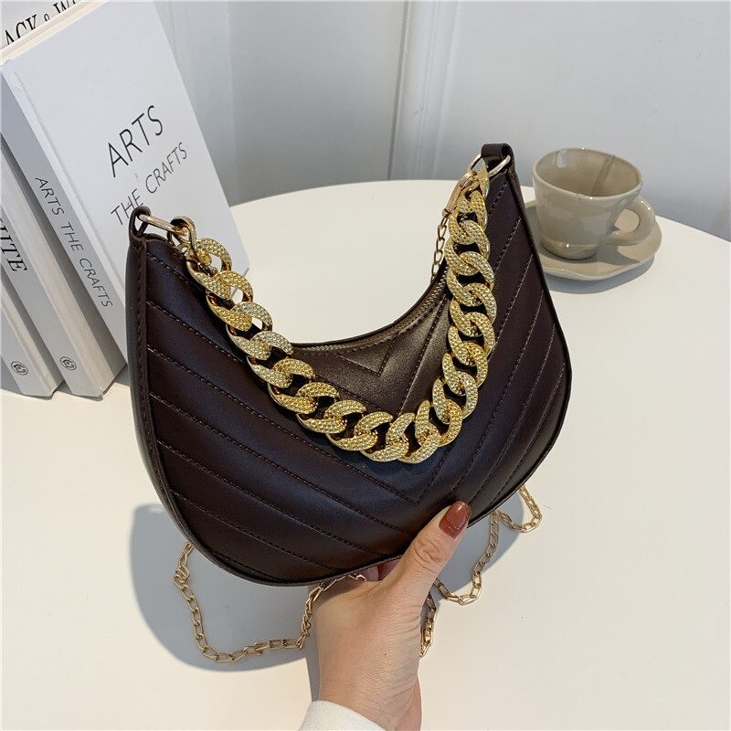 Luxuosa bolsa pequena de ombro - alças de corrente duplas