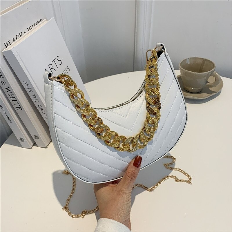 Luxuosa bolsa pequena de ombro - alças de corrente duplas