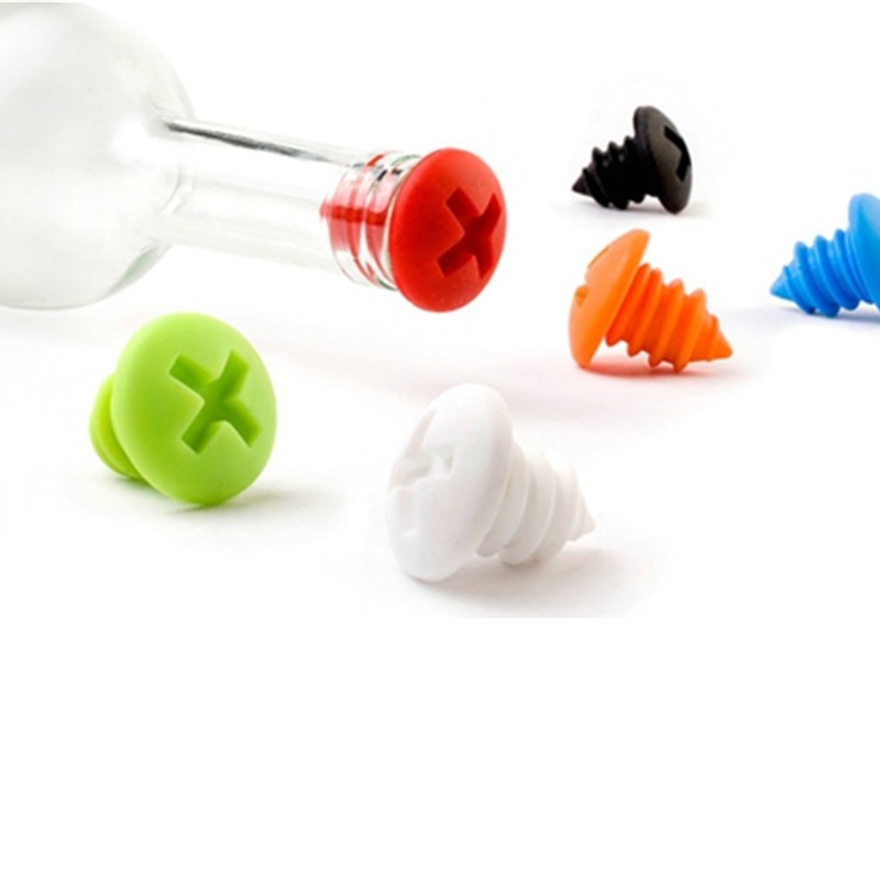 Rolha de garrafa de vinho - tampas de silicone - em forma de parafuso - 5 peças