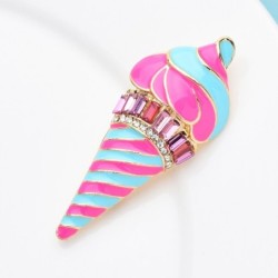 Pink stripe ice cream shaped brooch - with crystalsBrooches